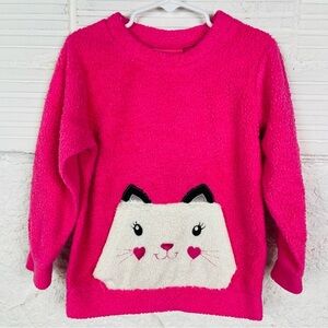 GIRLS PINK Pink Fuzzy fleece kitty cat crewneck Sweater size 5/6